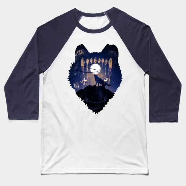 wolf moon howl Baseball T-Shirt by krikogo